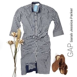NEW Sarah J. Parker Blue Gingham Shirt Dress S